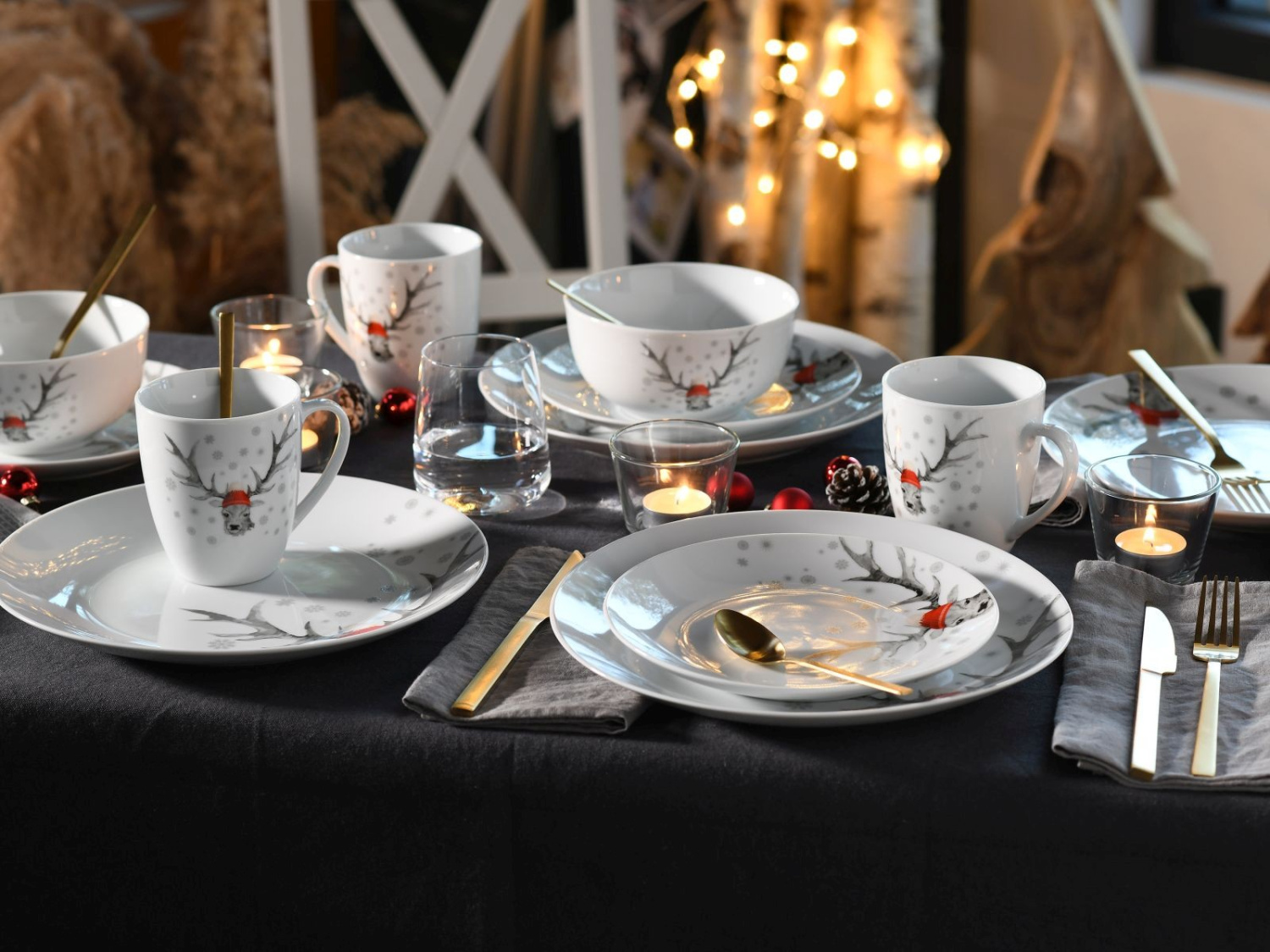 CreaTable Hirsch Weiss Kombiservice 16-tlg Porzellan